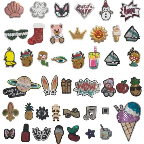 Bear decoration colorful sequins sewing childrens jeans jacket fabric embroidery DIY craft supplies accessories 1PCS for sale