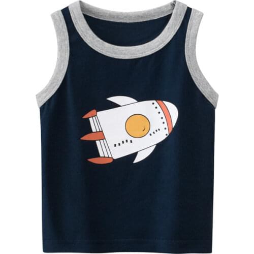 2021 Summer Kids Baby Boys Vests T-shirts Bus Rocket Print Children Top Outfit Cartoon Boy Girl Clothes Cotton Tees Playsuits