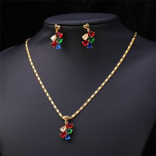 Kpop Colorful Set Women Pendant Necklace Earring Gold/Silver Color Trendy Cute Party Luxury Gift For Women Set PE207