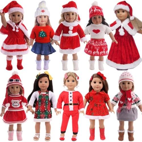Doll Baby Christmas Clothes 3pcs/Set Hat+Knitted Sweater+Skirt For 18 Inch American&43CM Reborn Baby New Born Doll Girls Toy