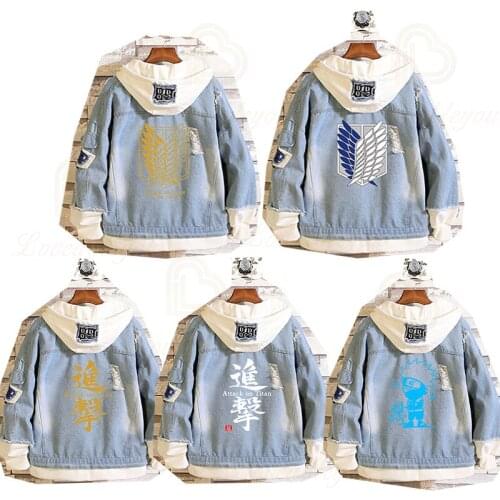Hot Sale New Attack on Titan Jeans Jacket Scout Regiment Cosplay Denim Jacket Autumn Winter Hooded Casual Sweatshirt Coat Top