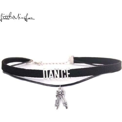 Little Minglou fashion Dance Choker Necklace shoes Charm Pendant Velvet handmade Collar Jewelry choker for women Collares Mujer
