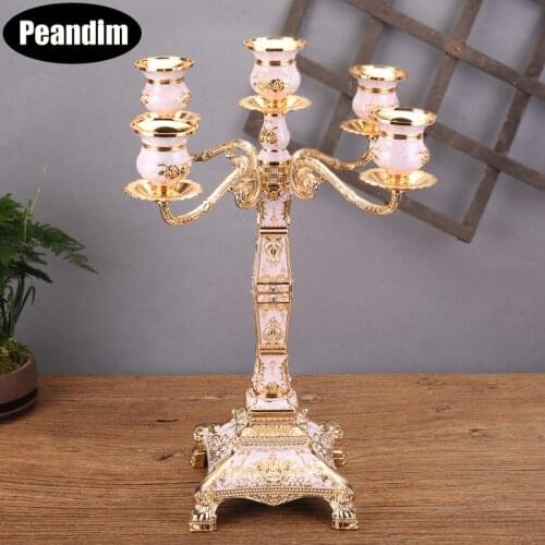 PEANDIM 5-arms Metal Candle Holders Luxury Tabletop Candelabra Wedding Party Centerpieces Candlestick For Home Decor Candelabrum
