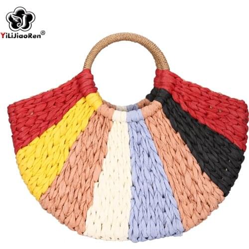 Fashion Women Large Summer Beach Bag Handmade Rattan Woven Straw Bag Luxury Handbags Women Bags Designer Big Tote Sac A Main