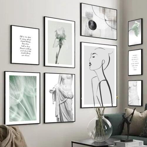 Fashion Head High Girl White Statue Flower Dandelion Nordic Poster Wall Art Print Canvas Painting Decor Pictures For Living Room