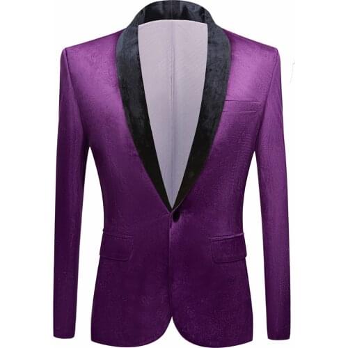 Mens Autumn Winter Classic Shawl Collar Purple Velvet Blazer Wedding Groom Suit Jacket Leisure Blazers Men Masculino Slim Fit