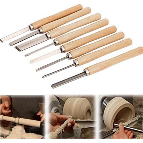 8Pcs/Set Woodworking Carving Chisel Knives Set Turning Tools Wood Craft Gouge Skew Parting Detail Chisel Handle Sculpture Knives