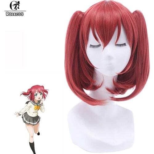 ROLECOS LoveLive Sunshine Cosplay Kurosawa Ruby Cosplay Headwear Synthetic Hair 35-40cm inches Short Red Hair Love Live