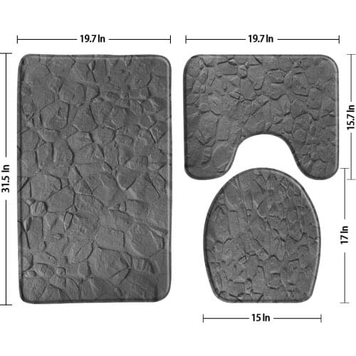 Grey Stone Texture Bath Mat Non-Slip 3 Piece Bathroom Set Rug Home Washroom Decor Toilet Cover Lid Cushion Sets U-Shaped Pad