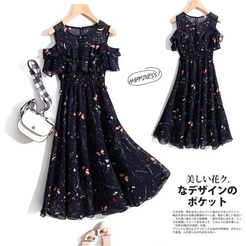 Chiffon Print Plus Size 3XL 4XL Summer Dress Womens 2020 New Vintage Korean O-neck Mid-length Thin Floral Dresses Female