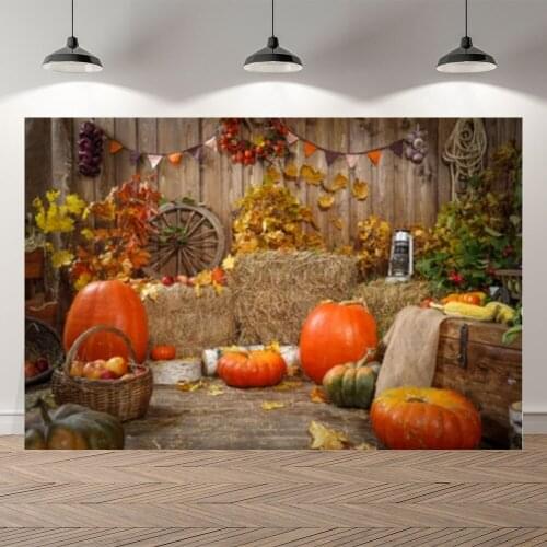 Seekpro Harvest Pumpkin Thanksgiving Background Photographic Backdrop Wooden Barn House Haystack Children For Photo Studio Shoot