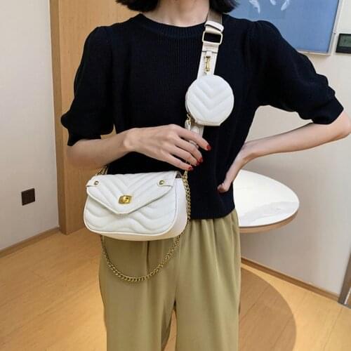 Fashion Chain Women Shoulder Bag Luxury Designer Wide Strap Crossbody Bag High Quality PU Leather Handbag and Purses Ladies