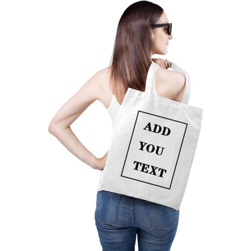 New Custom Logo Text Letter Picture Print Unisex Fashion Handbag Shopping Bag Tote Canvas Bag Shoulder Bag