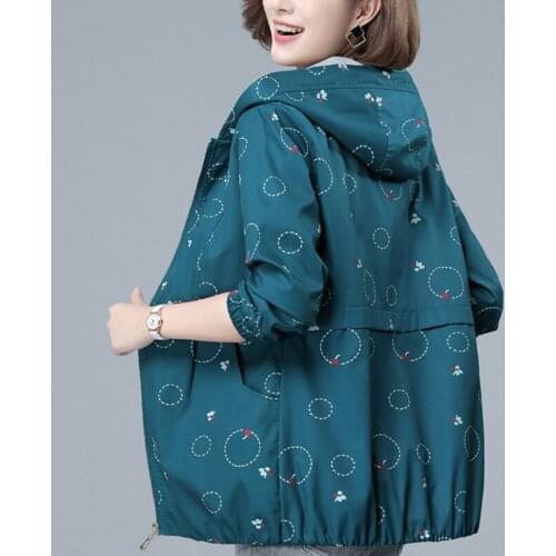 2021 Spring Autumn New Hooded Print Short Coat Women Loose Trench Coat Plus size 4XL 5XL Female Long Casual Hooded Windbreaker