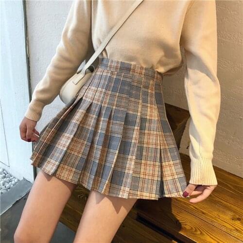 Spring/Summer Skirt 2020 High-Waisted Vintage Plaid Pleated Skirt Students Waist Thin JK Skirt Female Anti-Emptied school skirt