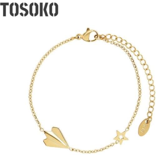 TOSOKO Stainless Steel Paper Airplane Star Pendant Bracelet Female Autumn And Winter Jewelry BSE175
