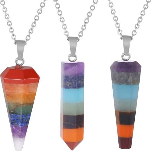 7 Chakra Hexagonal Stone Necklaces for Women Reikin Healing Crystal Pendant Necklace 6 Facet Quartz Jewelry