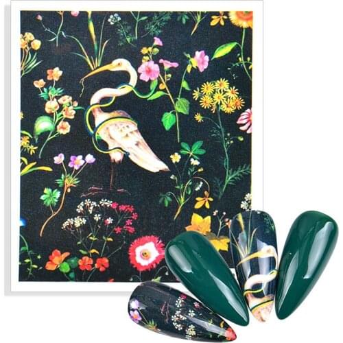1pcs Flower Crane Series Stickers For Nail Decoration Water Transfer Sticker Decals Foil Wraps Manicure Design DIY Slider