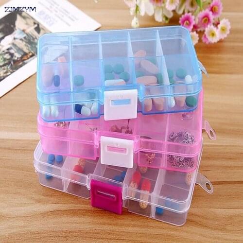 1PC New Multi-color 10 Slots Cells Portable Jewelry Tool Box Container Ring Electronic Parts Screw Beads Component Storage Box