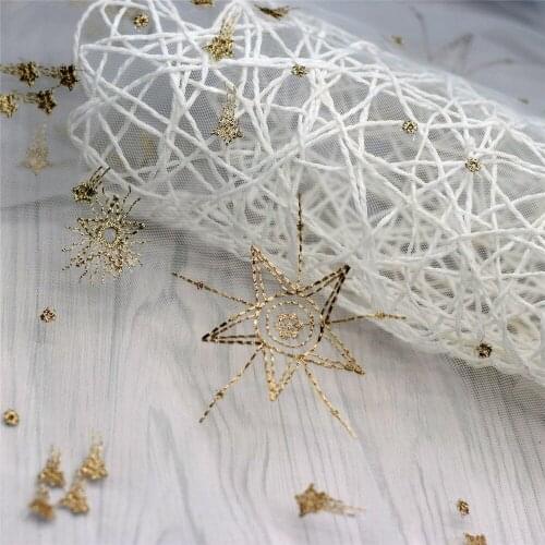 1Yard Embroidery Star Tulle Soft Mesh Gauze Fabric for Wedding Party Dress Veil Stage Garment Sewing Mesh Decoration Voil Fabric
