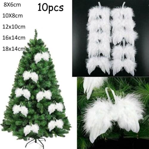 10pcs Ornament White Vintage Feather Hanging Angel Wings Tree Xmas Christmas Feather Wing Pendant Home Decoration Craft Feathe
