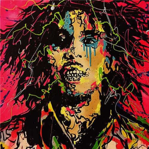 100%Handmade Alec Monopoly Oil Painting on Canvas Graffiti art wall decor Bob Marley 28x28"