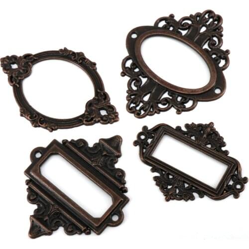 12PCS Vintage Copper Color card box label box Card Holder Drawer Cabinet Decoration Label frame Holder