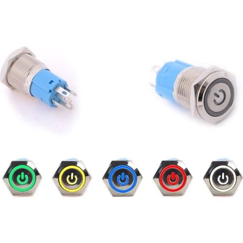 16mm Hole 12V LED Metallic Car Angle Eye Power Push Button Switch Latching Type Button
