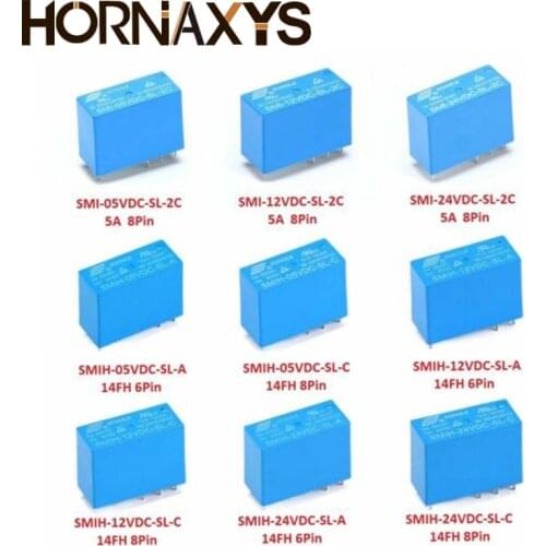5PCS SMIH-05VDC-SL-C SMIH-12VDC-SL-C SMIH-24VDC-SL-C 05 12 24 V Relays 250V 16A 8PIN SMIH-05V 12V 24VDC-SL-A 6Pin Relay