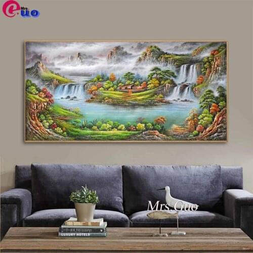 Full Square Round Diamond 5D DIY Diamond Painting Autumn Landscape Embroidery Diamond Mountain Stream Water Waterfall Cloud Mist