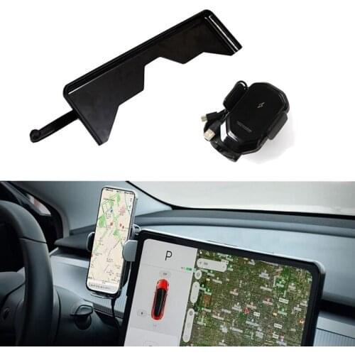 Car Phone Mount with 15W Qi Wireless Charger for Tesla Model 3 Model Y, Electric Locking Stable Cellphone Holder
