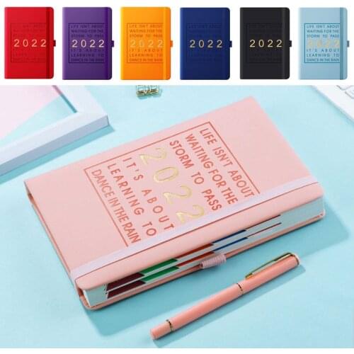 Agenda 2022 English Schedule Thick 100GSM A5 Notebook PU Leather Weekly Monthly Planner Notepad Journal Office School Stationery