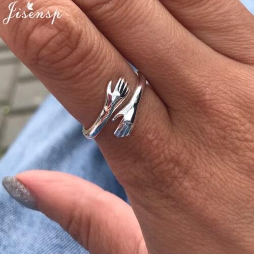 Bohemian Vintage Silver Color Love Hand Hug Rings Statement Jewelry Ring for Fashion Women Minimalist Accessories Gift Anel