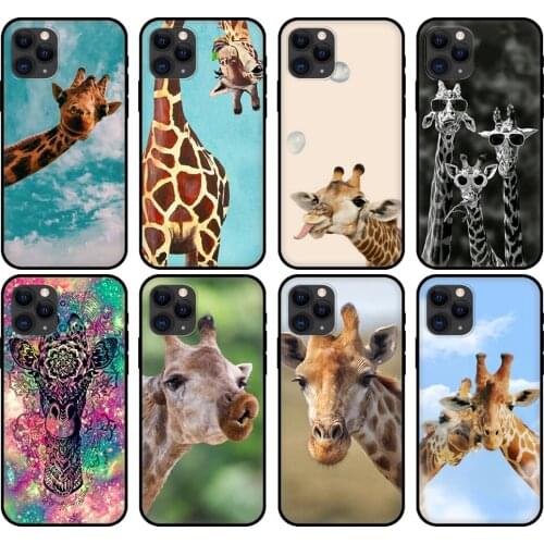 Black tpu case for iphone 5 5s se 2020 6 6s 7 8 plus x 10 XR XS 11 12 mini pro MAX back cover Giraffe Anime Cute