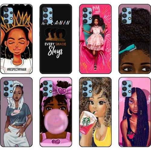 Black tpu Case For Samsung galaxy A12 A22 A32 A42 A52 A72 4g 5g S21 PLUS ultra back cover African Beauty Afro Puffs Black Girl