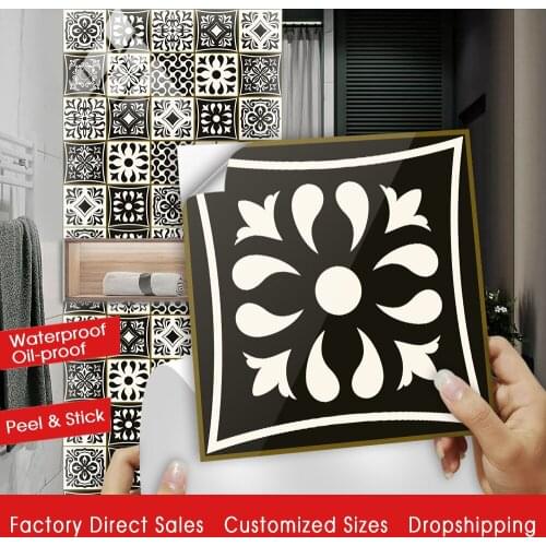 Black & Beige Pattern Crystal Hard Floor Tile Wall Sticker Kitchen Bathroom Home Decor Wall Decals Waterproof Ground Art Mural