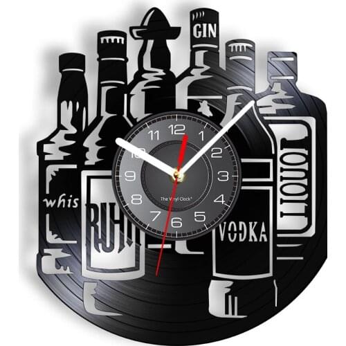 Liquor Decorative Wall Clock Whisky Vodka Gin Winebottle Silhouette Wall Watch With LED Backlight Silent Hanging Decor For Bar