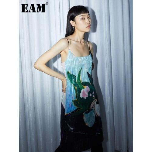 [EAM] Women Colorful Sequins Shining Spaghetti Strap Dress New Sleeveless Loose Fit Fashion Tide Spring Summer 2021 1DE0449