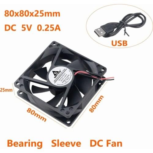 Gdstime 100 pcs 80mm x 25mm USB Powered 8cm DC 5V Cooling Fan 80x80x25mm PC Cooler 8025 80mm*80mm*25mm