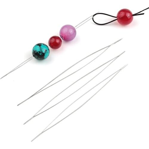 5pcs/lot Spring steel beading needles 5 sizes Easy Jewelry Making Tools Big Eye Curved beading pins for beads and pearls