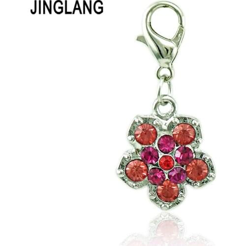 JINGLANG Fashion Charm With Lobster Clasp Dangle Pink Rhinestone Pentagon Pendants DIY Charms For Jewelry Making Accessories