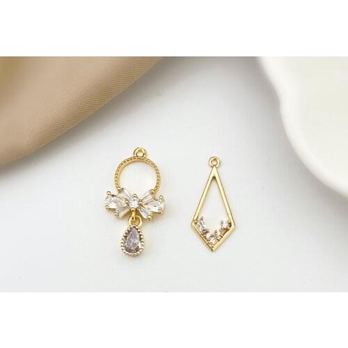 18K gold inlaid zircon diamond drop bow knot ring water drop DIY earrings necklace bracelet clavicle chain material