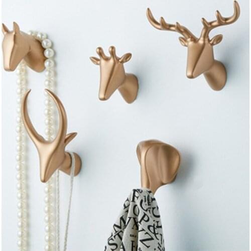 Creative Resin animal head Wall Hooks Clothes Hanger Coat Hook Decorative Key Holder Hat Scarf Handbag Storage Hanger Rack
