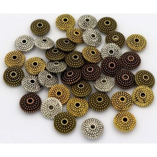 50pc Mix Tibetan Silver Gold UFO Round Metal Spacert Loose Bead For Jewelry Making Diy Bracelet Necklace Accessories Wholesale