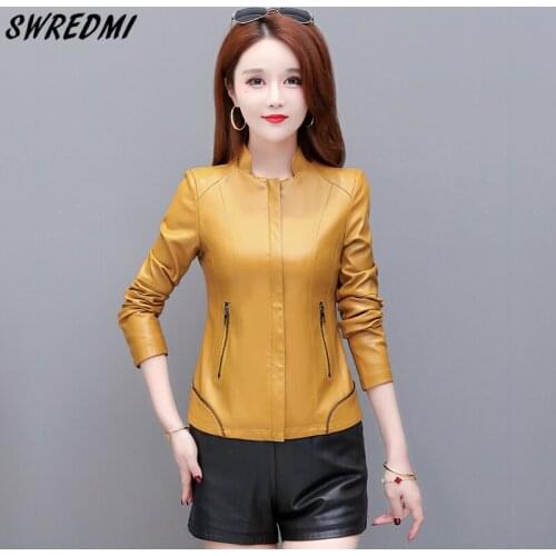 Spring Leather Jacket Women Plus Size 5XL Zipper Coats Female High Qualtiy Stand Collar Autumn Suede With Pockets SWREDMI