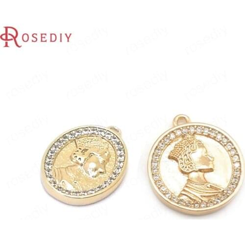 39070)4PCS 16x11.2MM 24K Gold Color Brass and Zircon Oval Shape Lady Charms Pendants Jewelry Making Supplies Diy Accessories