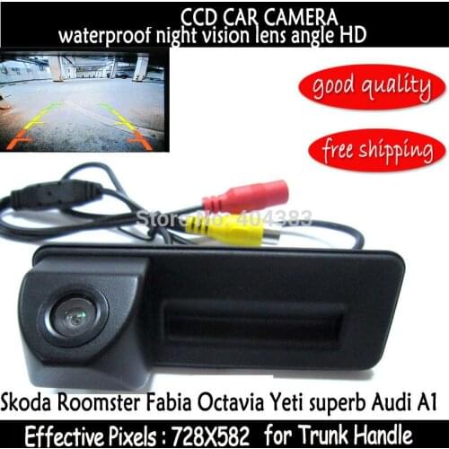 Hot HD ccd car trunk handle reverse parking rear view handle car camera for Skoda Roomster Fabia Octavia Yeti superb for Audi A1