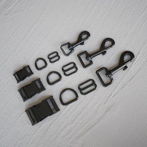 20 Sets 15/20/25mm Metal Straps Slider D Ring Release Belt Black For Pet Dog Collar Paracord Sewing Accessory Strong Hardware