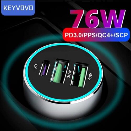 76W PPS PD QC 3 USB Metal Quick Car Charger for iPhone 12 Xiaomi Samsung Huawei P40 5A SuperCharge SFCP OnePlus Dash AFC QC3.0
