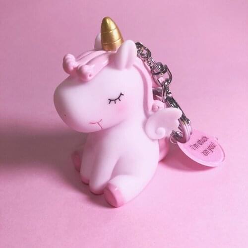 Cartoon Unicorn Key Chain Accessory Soft Silicone Keyring Ornament Porte Clef Fluffy Leather Key Ring accessories Jewelry
